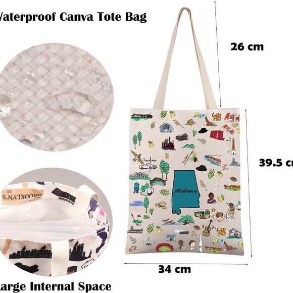 Alabama Travel Tote Bag Canvas Souvenir Vacation Gift Women's Shopping - Picture 6 of 7